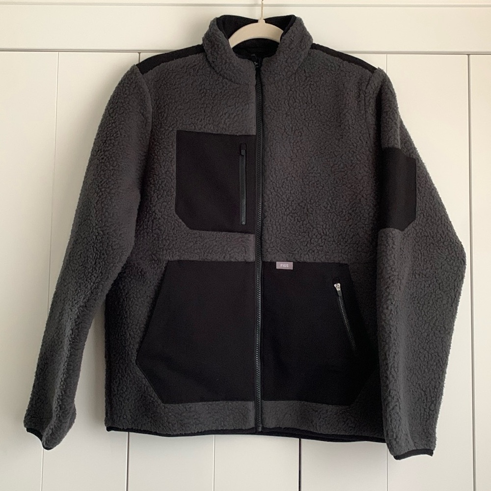 FIGS Womens On-Shift Sherpa Jacket Medium Dark Charcoal
